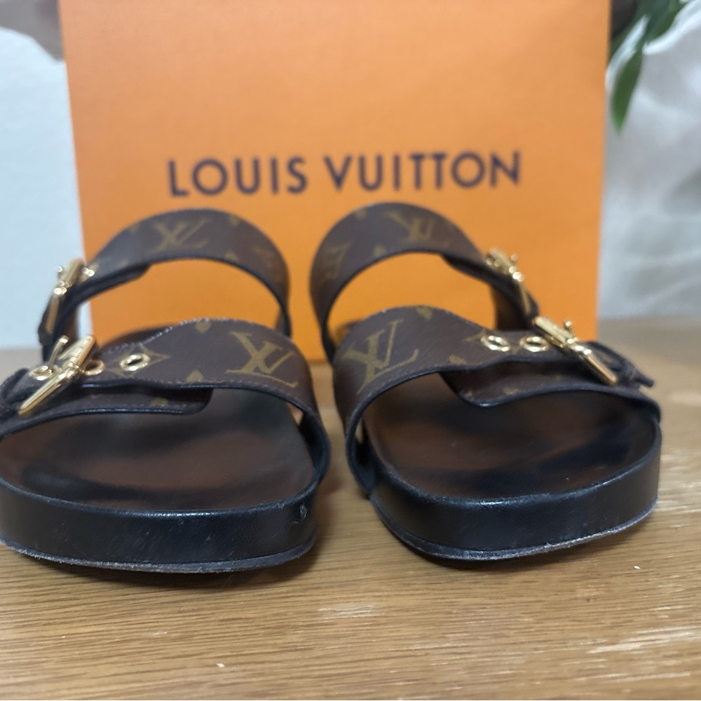 Original Louis Vuitton Bom Dia Flat Mule 1A3R5M Monogram Brown Sandals Size 38 - Picture 8 of 14